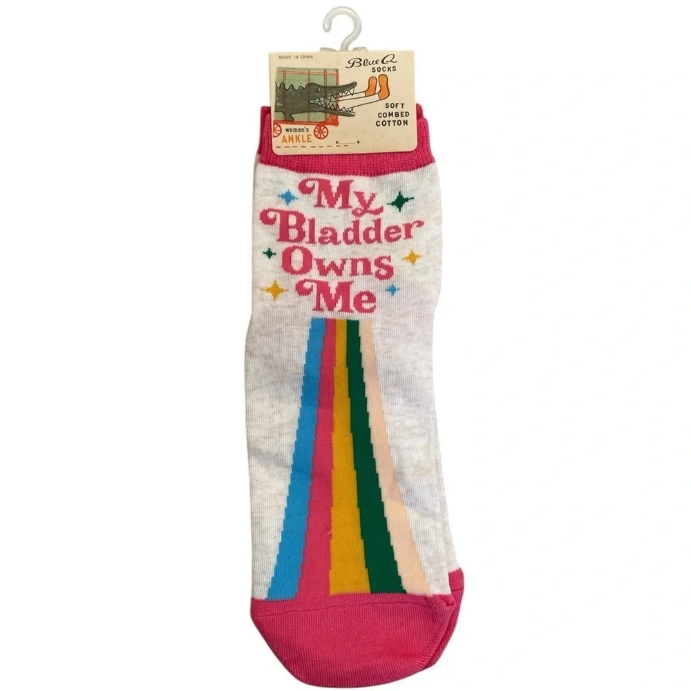 Blue Q My Bladder Owns Me Women's Novelty Ankle Socks Multicolor Rainbow Funny